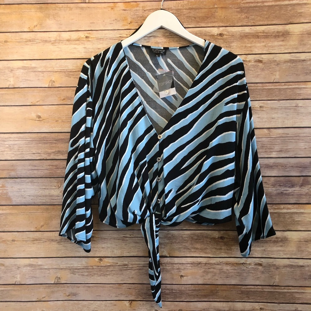 Topshop Zebra Print Tie Front Blouse Size US 4 NWT